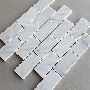 Bianco Carrara Polished Marble Mosaic Subway Tile - 2