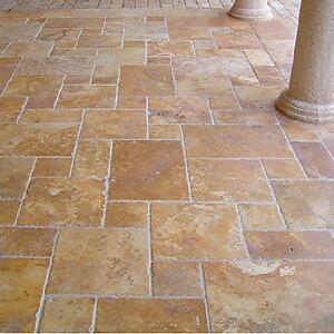 Gold French Pattern Brushed & Chiseled Travertine Tile